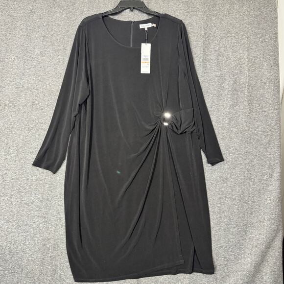 Calvin Klein Womens Faux Wrap Mini Dress Size 2X Black Career Business Neutral - Picture 1 of 14